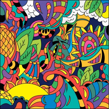 Özgür bir tema üzerine parlak soyut çizim. Gerçeküstü Fantezi Vektörü Grafikleri