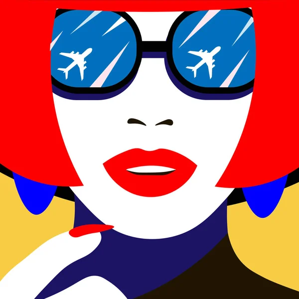 Modelo Mujer Joven Perfil Estilo Pop Art Chica Sexy Gafas — Vector de stock