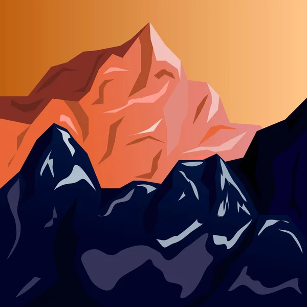 Berggipfel Bei Sonnenuntergang Illustration Mit Einem Gefälle — Stockvektor