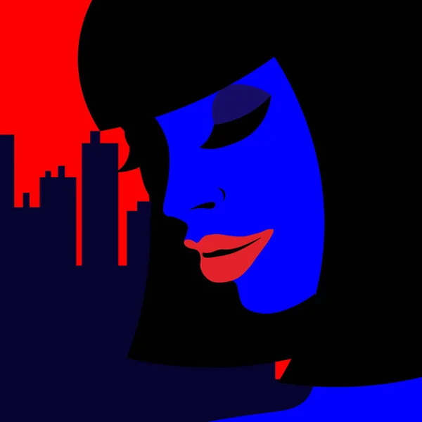 Young Beautiful Woman Background Night City Vector Illustration Pop Art — Stock Vector