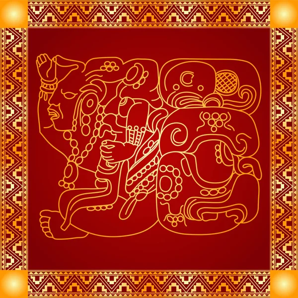 Ornamenti vettoriali simbolici dorati di indiani nativi americani, aztechi e Maya — Vettoriale Stock