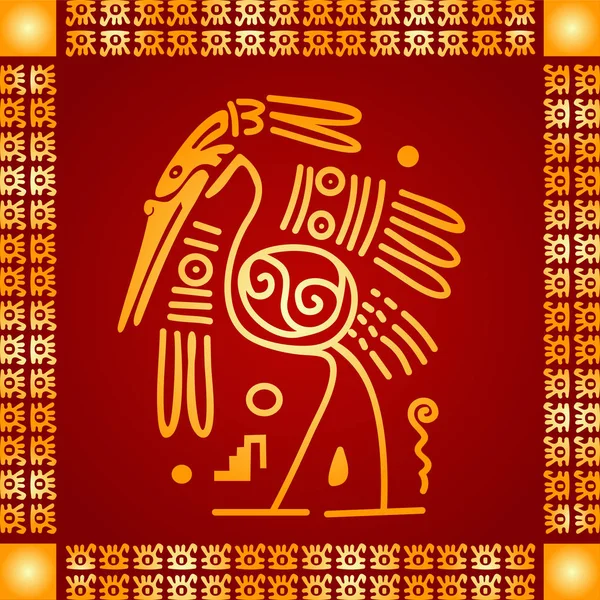 Adornos vectoriales simbólicos dorados de indios nativos americanos, aztecas y mayas — Vector de stock