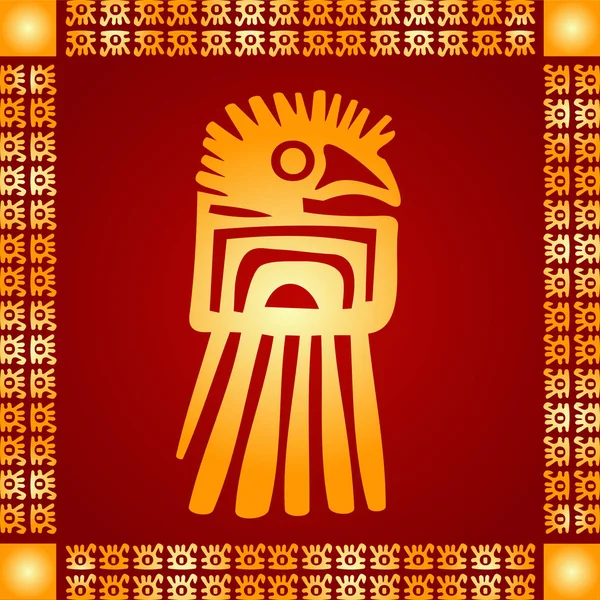 Adornos vectoriales simbólicos dorados de indios nativos americanos, aztecas y mayas — Vector de stock