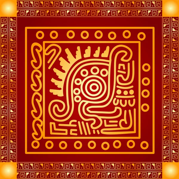 미국 원주민 인디언, 아즈텍과 마 야의 황금 상징 벡터 장식품 — 스톡 벡터
