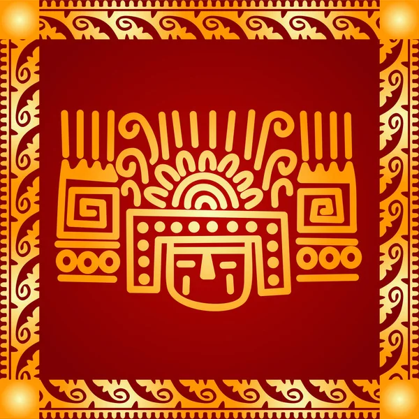 Adornos vectoriales simbólicos dorados de indios nativos americanos, aztecas y mayas — Vector de stock
