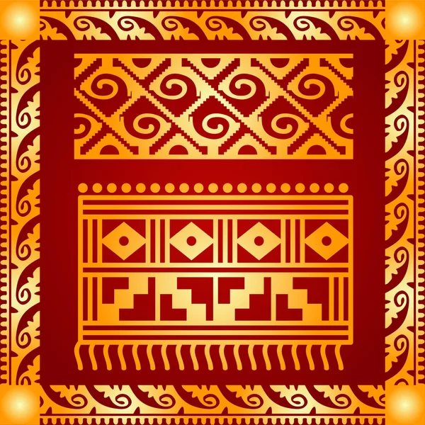 Ornamentos vetoriais simbólicos dourados de índios nativos americanos, astecas e maias — Vetor de Stock