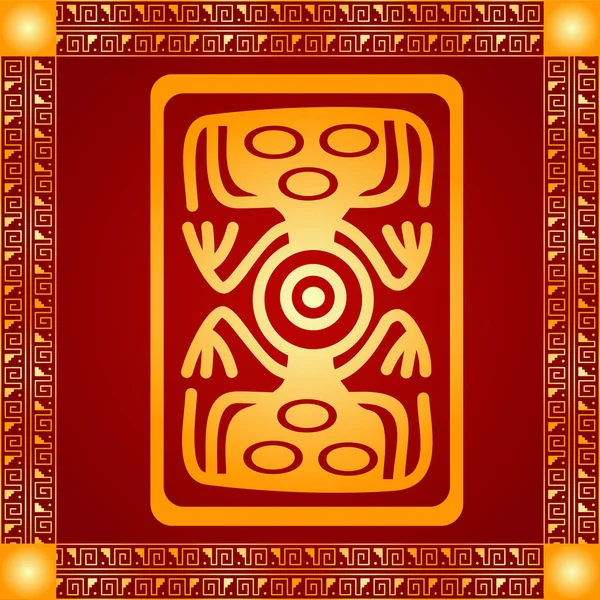 Gouden symbolische vector ornamenten van inheemse Indianen, Azteken en Maya — Stockvector