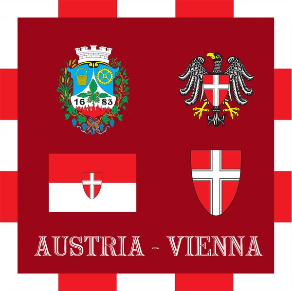 Nationella nationalflaggor i Wien - Österrike — Stock vektor