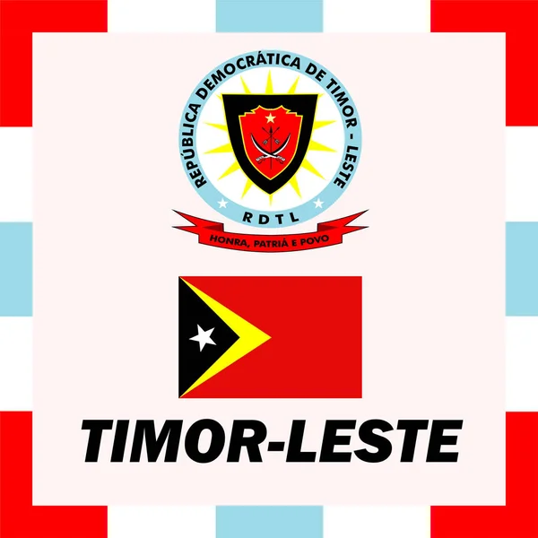 Cadeiras oficiais, bandeira e brasão de armas de Timor Leste — Vetor de Stock