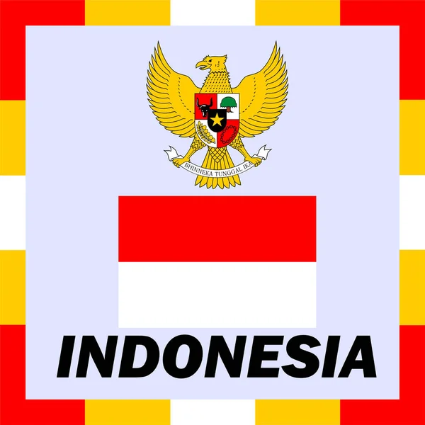 Insegne ufficiali, bandiera e stemma dell'Indonesia — Vettoriale Stock