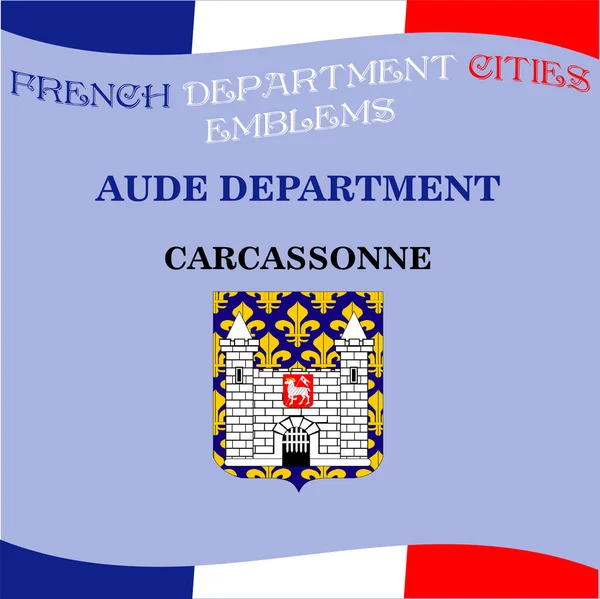 Emblemas oficiales de las ciudades del departamento francés Aude — Vector de stock