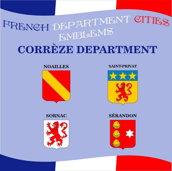 Emblemas oficiales de las ciudades del departamento francés Correze — Vector de stock