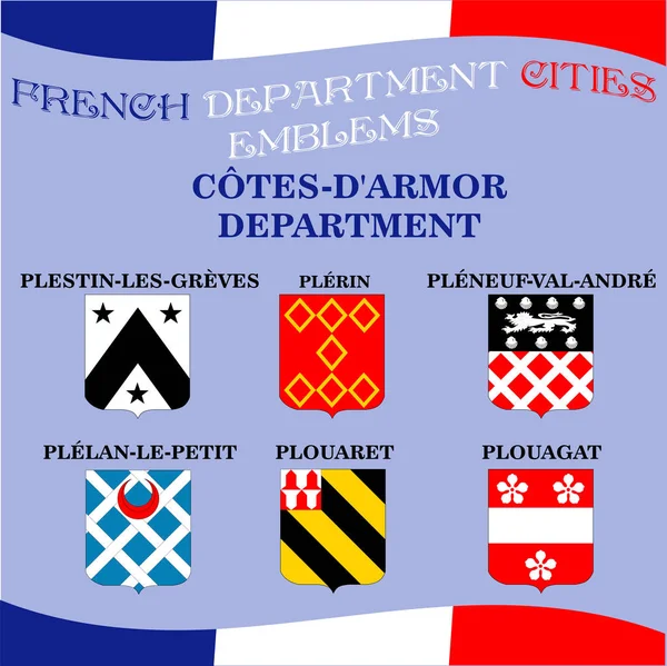 Emblemas oficiales de las ciudades del departamento francés Cotes D Armor — Vector de stock