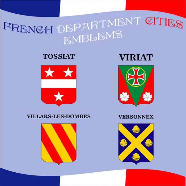 फ्रांसीसी विभाग के शहरों के आधिकारिक प्रतीक ऐन — स्टॉक वेक्टर