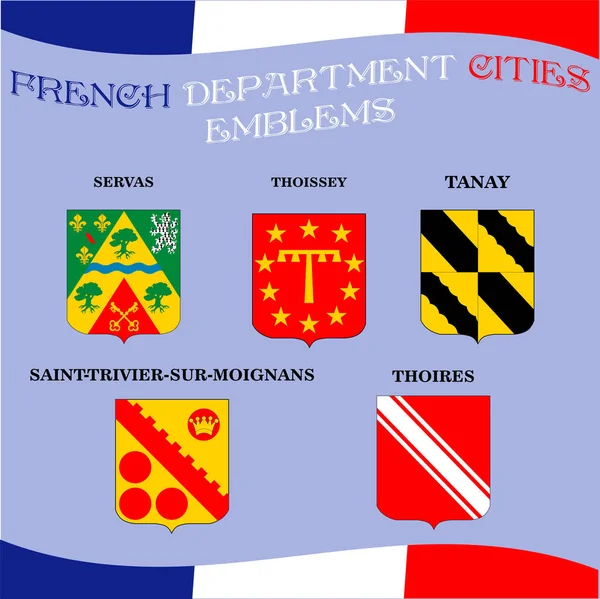 Emblemas oficiales de las ciudades del departamento francés Ain — Vector de stock