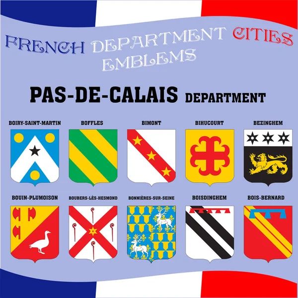 फ्रेंच विभाग के शहरों के झंडे और प्रतीक। विभाग के शहरों — स्टॉक वेक्टर