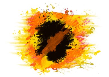 Sarı kırmızı sulu boya splash illüstrasyon. Soyut doku. Beyaz arka plan üzerinde izole mavi boya darbeleri.