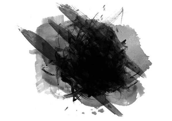 Zwarte aquarel achtergrond vlek met aquarel verf en penseel streken — Stockfoto