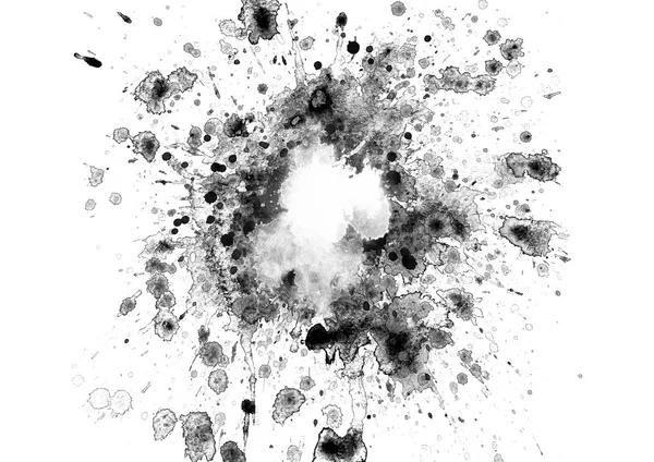 Abstrakte schwarze Aquarellfarbe spritzt Hintergrund. schwarzer Aquarell-Spritzer isoliert auf Weiß Stockfoto