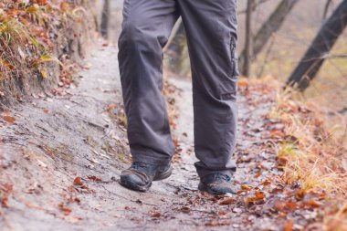 bir orman yolu üzerinde ayakkabı ayaklarda