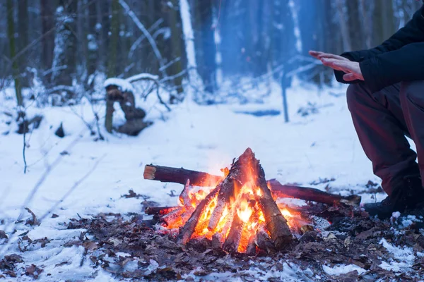 冬の森、雪鍋で観光暖かいお茶 — ストック写真