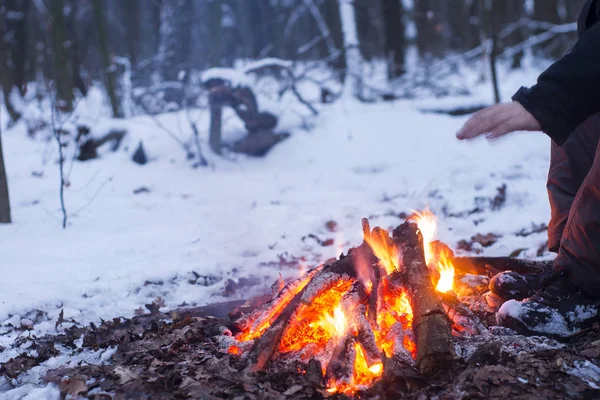 kış orman, turizm sıcak çay bir tencerede, kar