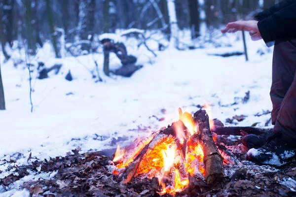 kış orman, turizm sıcak çay bir tencerede, kar