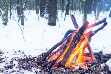 Alacakaranlık ormanın içinde. Çevresinde kar ve sadece kamp ateşi zor zaman hayatta kalmak sağlar.