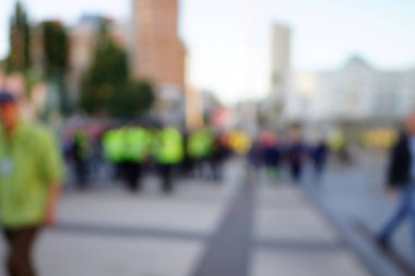 Bulanık boş gece grand futbol ışıklar arenada. Futbol ya da futbol oyuncu. Bokeh ile soyut spor arka plan.