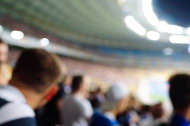 Bulanık boş gece grand futbol ışıklar arenada. Futbol ya da futbol oyuncu. Bokeh ile soyut spor arka plan.