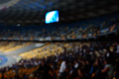 Bulanık boş gece grand futbol ışıklar arenada. Futbol ya da futbol oyuncu. Bokeh ile soyut spor arka plan.