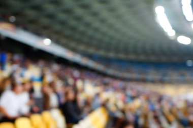 Bulanık boş gece grand futbol ışıklar arenada. Futbol ya da futbol oyuncu. Bokeh ile soyut spor arka plan.