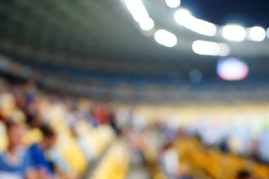 Bulanık boş gece grand futbol ışıklar arenada. Futbol ya da futbol oyuncu. Bokeh ile soyut spor arka plan.