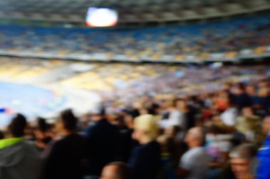 Bulanık boş gece grand futbol ışıklar arenada. Futbol ya da futbol oyuncu. Bokeh ile soyut spor arka plan.