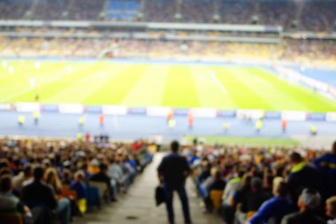 Bulanık boş gece grand futbol ışıklar arenada. Futbol ya da futbol oyuncu. Bokeh ile soyut spor arka plan.