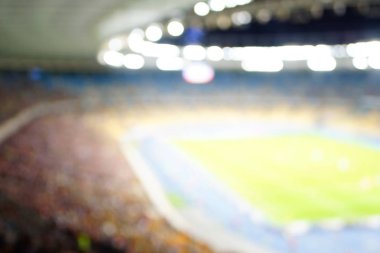 Bulanık boş gece grand futbol ışıklar arenada. Futbol ya da futbol oyuncu. Bokeh ile soyut spor arka plan.