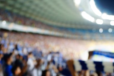 Bulanık boş gece grand futbol ışıklar arenada. Futbol ya da futbol oyuncu. Bokeh ile soyut spor arka plan.