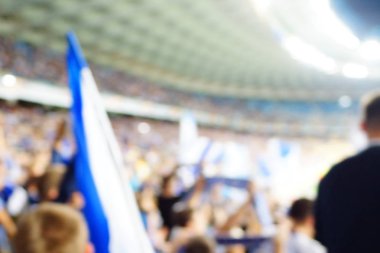 Bulanık boş gece grand futbol ışıklar arenada. Futbol ya da futbol oyuncu. Bokeh ile soyut spor arka plan.