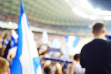 Bulanık boş gece grand futbol ışıklar arenada. Futbol ya da futbol oyuncu. Bokeh ile soyut spor arka plan.