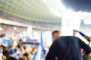 Bulanık boş gece grand futbol ışıklar arenada. Futbol ya da futbol oyuncu. Bokeh ile soyut spor arka plan.