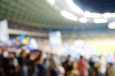 Bulanık boş gece grand futbol ışıklar arenada. Futbol ya da futbol oyuncu. Bokeh ile soyut spor arka plan.