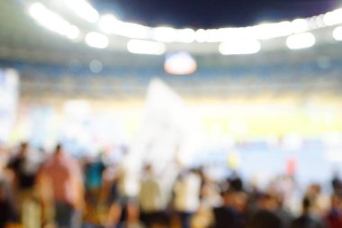 Bulanık boş gece grand futbol ışıklar arenada. Futbol ya da futbol oyuncu. Bokeh ile soyut spor arka plan.