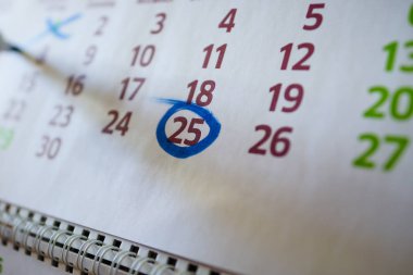 Duvar takvimi, işaretleyici işaretleri önemli tarihler, son tarih