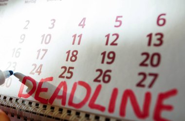 Duvar takvimi, işaretleyici işaretleri önemli tarihler, son tarih