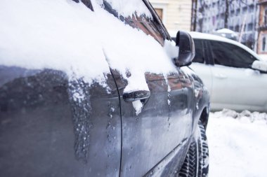 Araba kapı kolu kış frost kar buz kristalleri pul