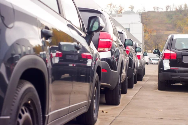 Cars For Sale Stock Lot Row. Car Dealer Inventory — Stock Photo, Image