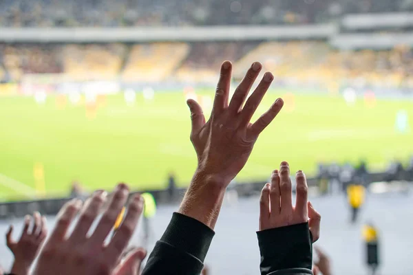 Doel Publiek Van Voetballers Fans Juichen Bij Het Studium — Stockfoto