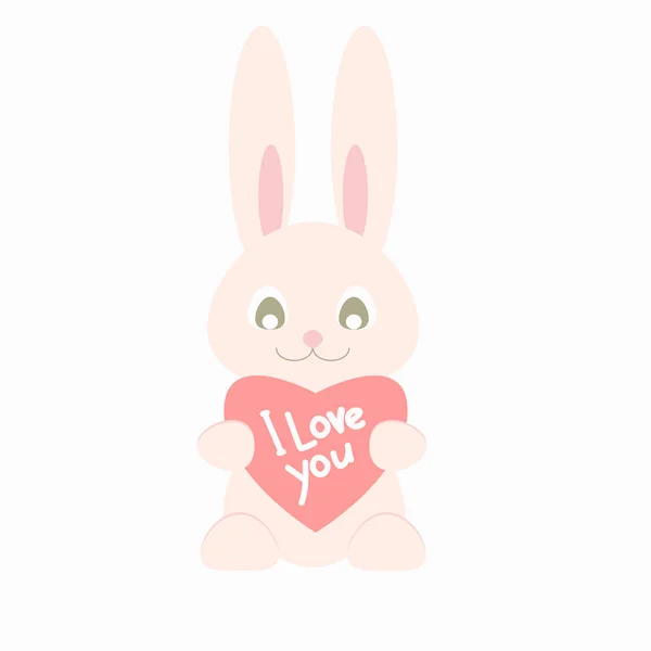 São Valentim coelho rosa agradável com coração — Vetor de Stock
