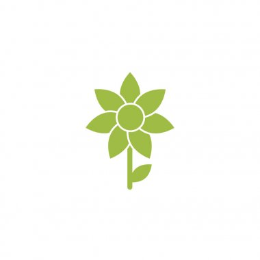 Ayçiçeği ince dal ve yaprak yeşil düz simgesi.