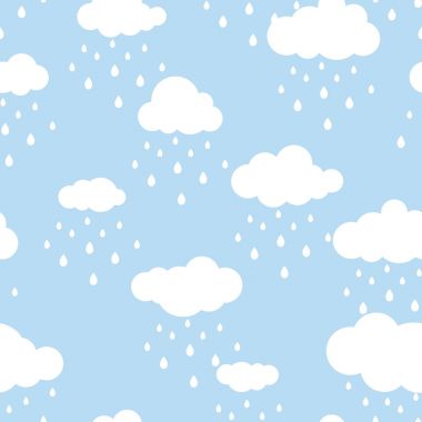 Sorunsuz arka plan beyaz bulutlar ve yağmur damlaları üzerinde mavi gökyüzü ile